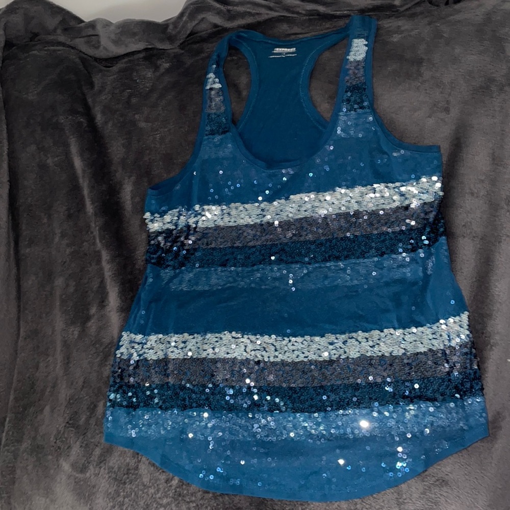 Turquoise large Express sequined tank top